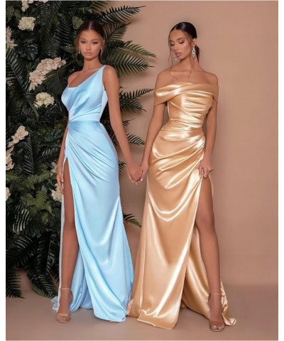 Mermaid Satin Prom Dresses Long One Shoulder Formal Evening Gown with Slit White $30.55 Dresses