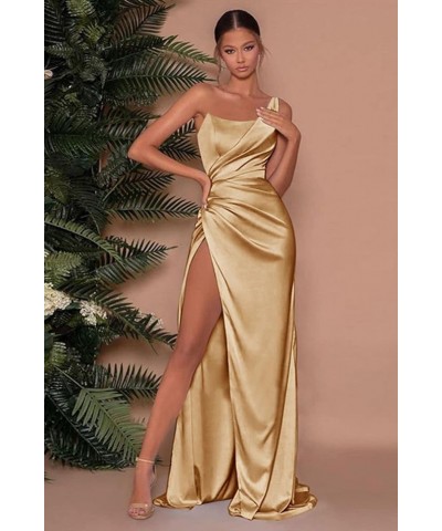 Mermaid Satin Prom Dresses Long One Shoulder Formal Evening Gown with Slit White $30.55 Dresses