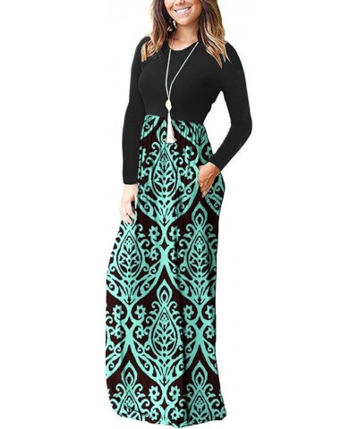 Women's Long Sleeve Loose Plain Maxi Dresses Casual Long Dresses with Pocket 2-ls Black Green $23.77 Dresses