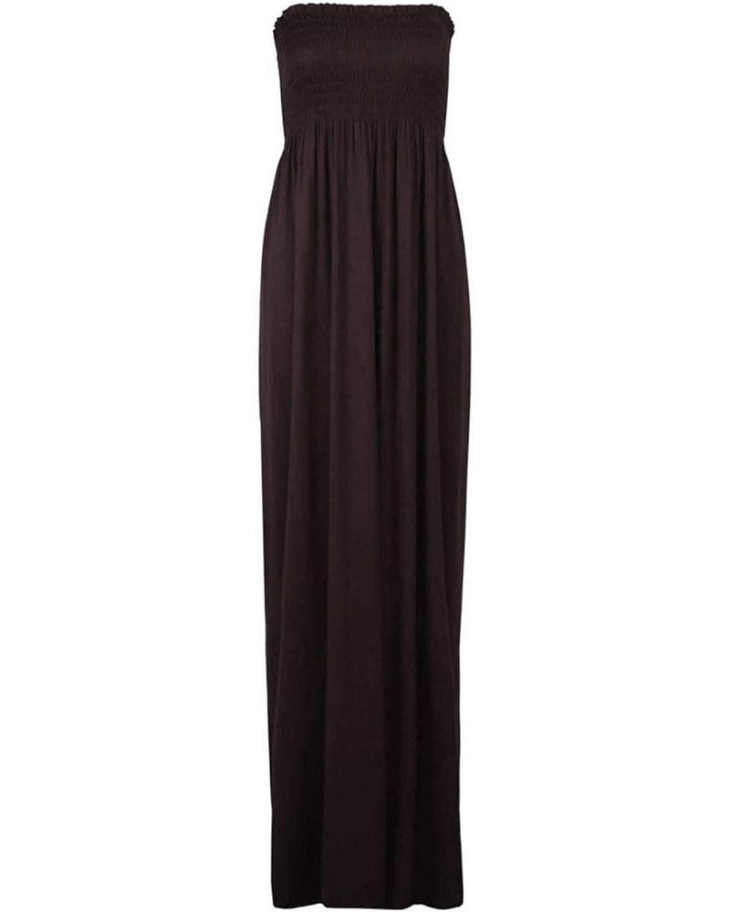 Women's Plain Sheering Boob Tube Maxi Dress Chocolate Brown $10.22 Dresses