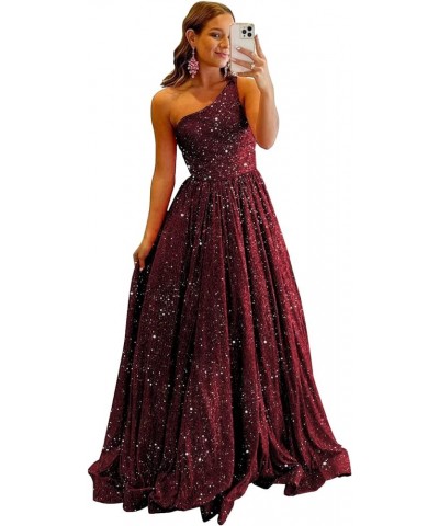 Sequin Prom Dresses for Women 2024 Long Ball Gown A-Line Spaghetti Formal Dresses CM142 A-burgundy $38.24 Dresses