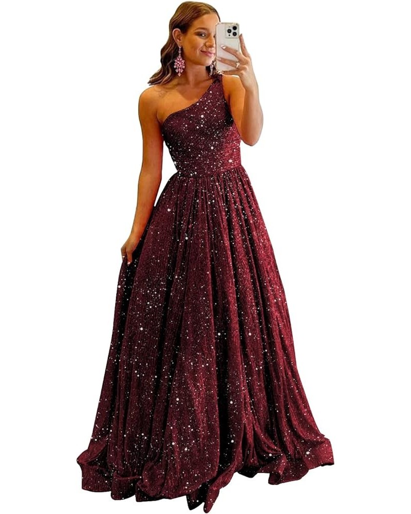 Sequin Prom Dresses for Women 2024 Long Ball Gown A-Line Spaghetti Formal Dresses CM142 A-burgundy $38.24 Dresses