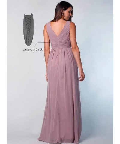 Long Chiffon Bridesmaid Dresses for Women V Neck Long Slit Pleated Formal Party Dress with Pockets ABC012 Dusty Pink $26.40 D...