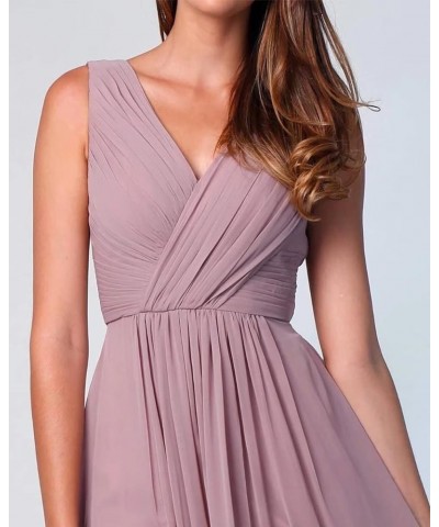 Long Chiffon Bridesmaid Dresses for Women V Neck Long Slit Pleated Formal Party Dress with Pockets ABC012 Dusty Pink $26.40 D...