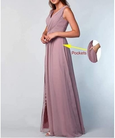 Long Chiffon Bridesmaid Dresses for Women V Neck Long Slit Pleated Formal Party Dress with Pockets ABC012 Dusty Pink $26.40 D...