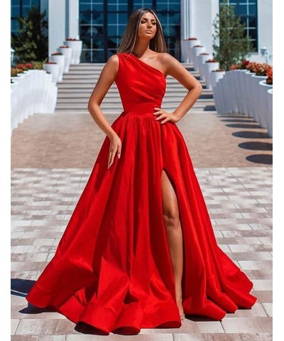 Women's One Shoulder Prom Dresses Long Satin Slit A Line Formal Evening Party Dress with Pockets Purple $43.34 Dresses