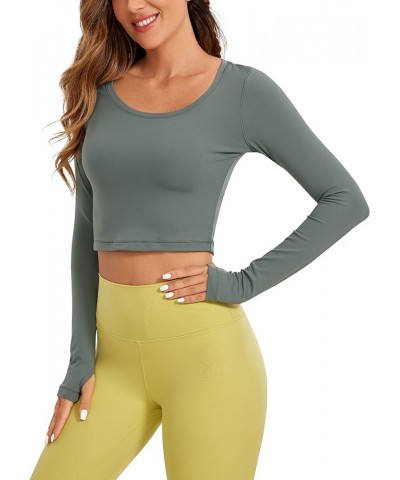 Butterluxe Long Sleeve Crop Tops for Women Slim Fit Workout Shirts Cropped Athletic Gym Top Grey Sage $17.76 Activewear