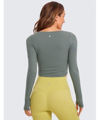 Butterluxe Long Sleeve Crop Tops for Women Slim Fit Workout Shirts Cropped Athletic Gym Top Grey Sage $17.76 Activewear