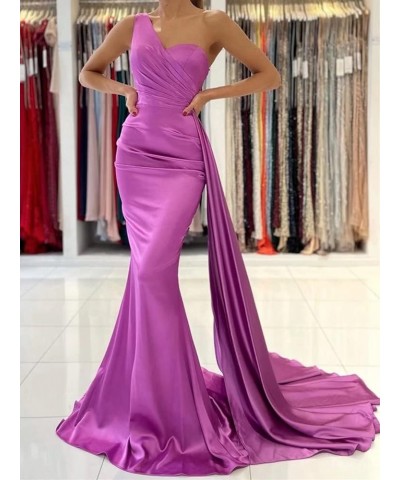 One Shoulder Prom Dresses for Women Long Mermaid Satin Bridesmaid Dresses Formal Evening Gowns with Train Grey $27.29 Dresses