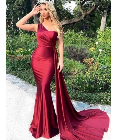 One Shoulder Prom Dresses for Women Long Mermaid Satin Bridesmaid Dresses Formal Evening Gowns with Train Grey $27.29 Dresses