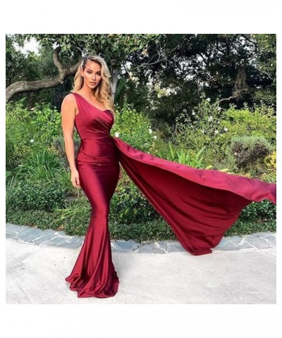 One Shoulder Prom Dresses for Women Long Mermaid Satin Bridesmaid Dresses Formal Evening Gowns with Train Grey $27.29 Dresses