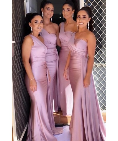 One Shoulder Prom Dresses for Women Long Mermaid Satin Bridesmaid Dresses Formal Evening Gowns with Train Grey $27.29 Dresses