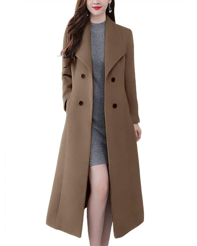 Women's Chic Shawl Collar Work Double Breasted Maxi Long Wool Pea Coat Coffee $33.79 Coats