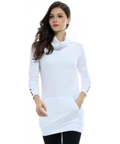 Casual Cowl Neck With Sleeve Buttons Pullover Top White $13.19 Hoodies & Sweatshirts