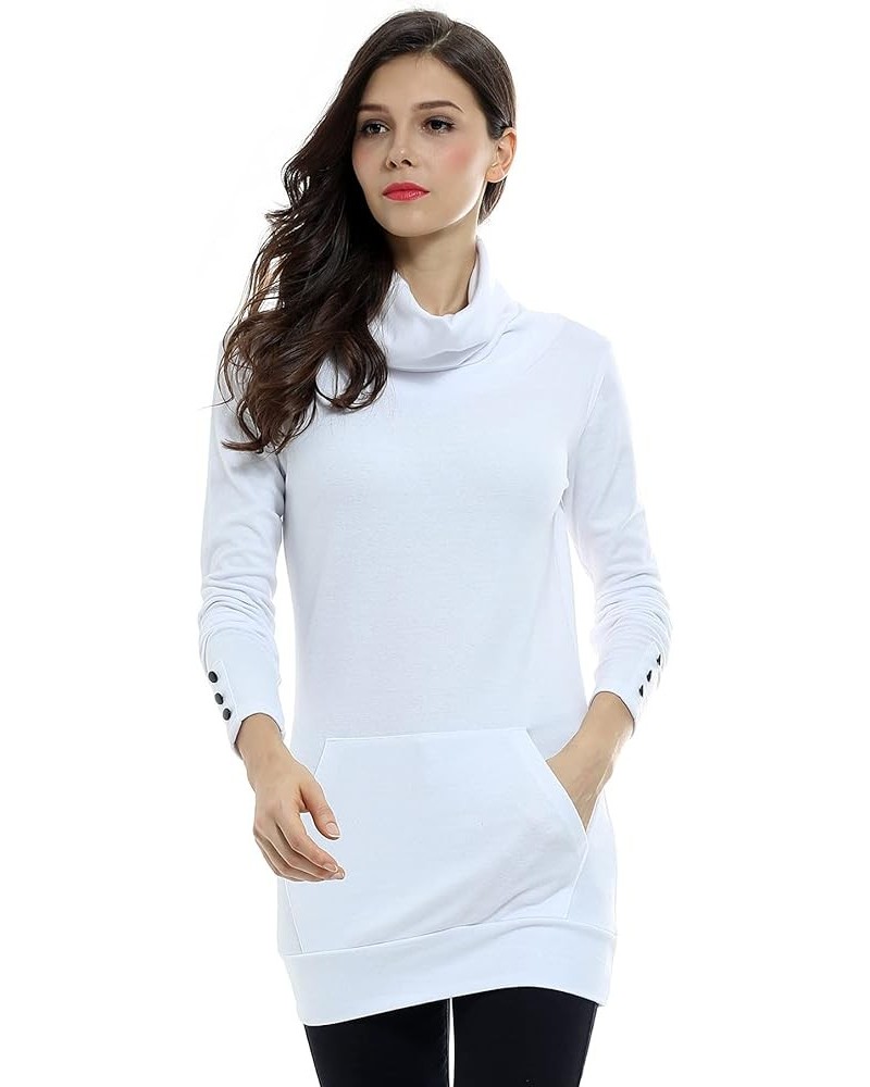 Casual Cowl Neck With Sleeve Buttons Pullover Top White $13.19 Hoodies & Sweatshirts