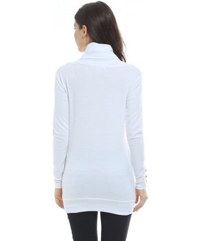 Casual Cowl Neck With Sleeve Buttons Pullover Top White $13.19 Hoodies & Sweatshirts