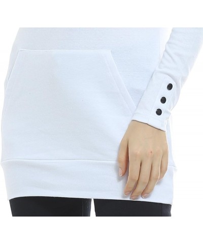 Casual Cowl Neck With Sleeve Buttons Pullover Top White $13.19 Hoodies & Sweatshirts