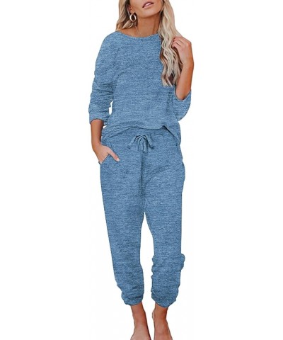 Womens Pajamas Set Long Sleeve Loungewear Soft Lounge Set Joggers with Pockets Navy $21.60 Sleep & Lounge