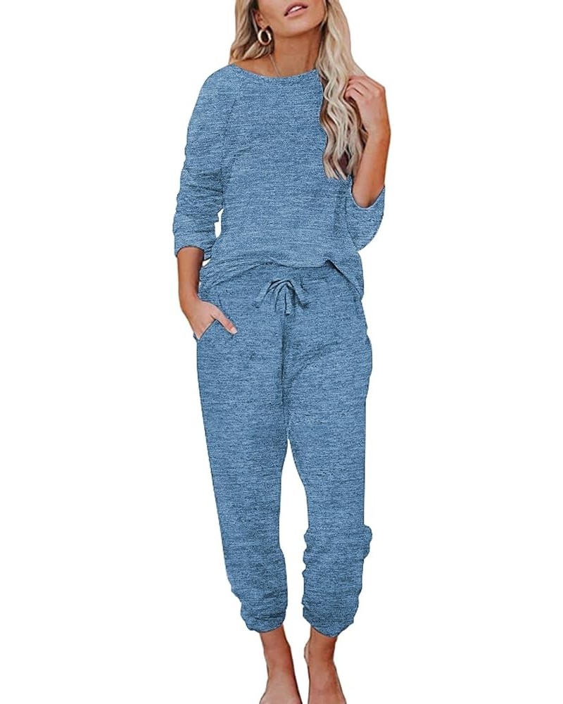 Womens Pajamas Set Long Sleeve Loungewear Soft Lounge Set Joggers with Pockets Navy $21.60 Sleep & Lounge