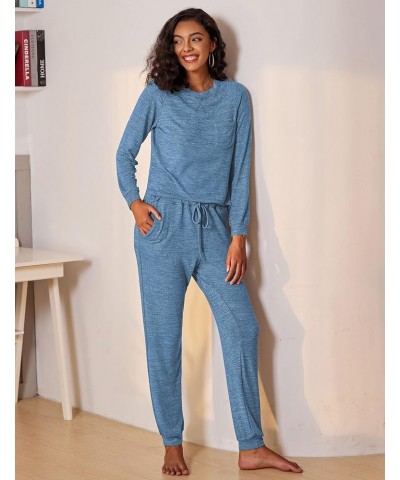 Womens Pajamas Set Long Sleeve Loungewear Soft Lounge Set Joggers with Pockets Navy $21.60 Sleep & Lounge