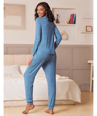 Womens Pajamas Set Long Sleeve Loungewear Soft Lounge Set Joggers with Pockets Navy $21.60 Sleep & Lounge