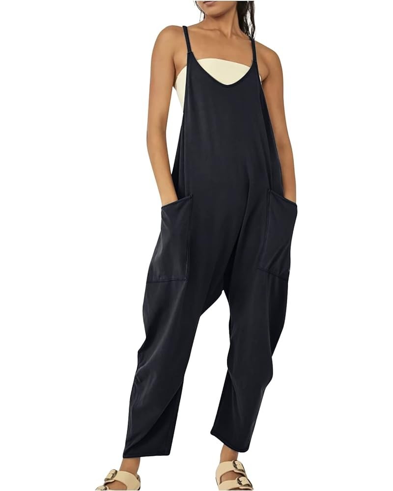 Womens Causal Harem Jumpsuit Romper Spaghetti Straps Bib Overalls Loose Fit Romper Long Pants With Pockets 2023 Black 1 $8.66...