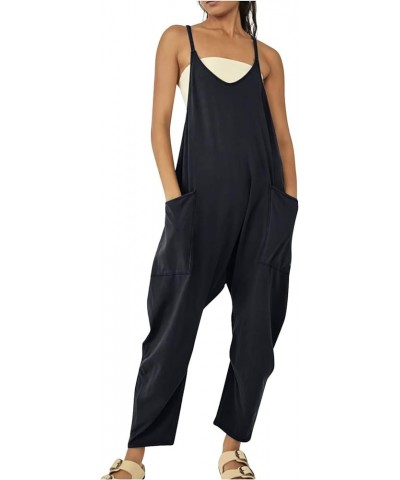 Womens Causal Harem Jumpsuit Romper Spaghetti Straps Bib Overalls Loose Fit Romper Long Pants With Pockets 2023 Black 1 $8.66...