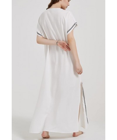 Women's Cotton Kaftan Loungewear Boho Homewear Oversized Kimono Maxi Beach Dress Cover Ups Robes B White $12.74 Swimsuits