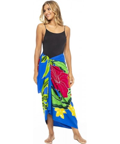 Womens Sarong Coverup Hand Painted Flower Swimsuit Wrap Skirt Beach Pareo with Coconut Clip Hibiscus Blue $14.94 Swimsuits