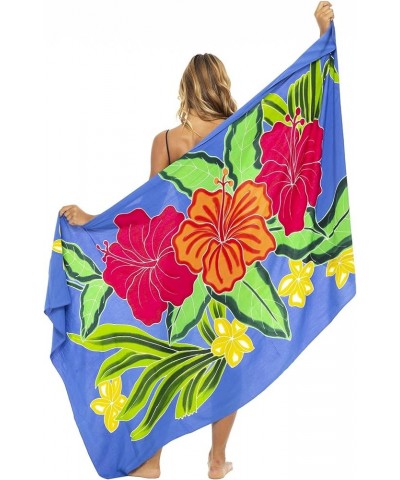 Womens Sarong Coverup Hand Painted Flower Swimsuit Wrap Skirt Beach Pareo with Coconut Clip Hibiscus Blue $14.94 Swimsuits