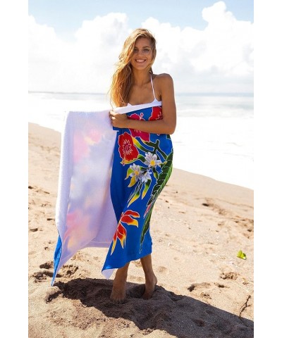 Womens Sarong Coverup Hand Painted Flower Swimsuit Wrap Skirt Beach Pareo with Coconut Clip Hibiscus Blue $14.94 Swimsuits