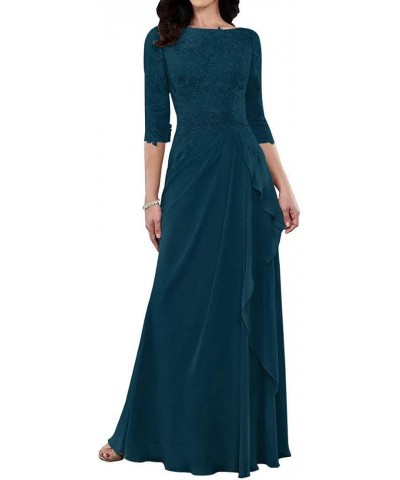 Mother of The Bride Dresses Long Evening Formal Dress 3/4 Sleeve Lace Applique Ruffles Teal $45.36 Dresses