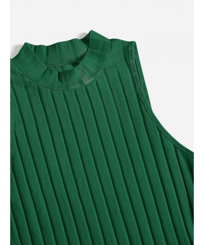 Women Sleeveless High Cut Ribbed Knit Mock Neck Basic Solid Bodysuits Tops Dark Green $14.24 Bodysuits