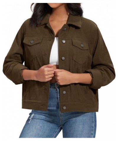 Women's Casual Corduroy Jackets Soft Warm Button Down Shacket Jacket Long Sleeve Fall Outerwear with Pockets Coffee $27.35 Ja...