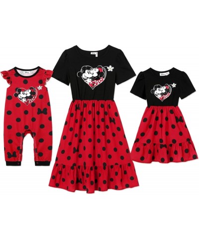 Mickey and Friends Mom and Me Matching Minnie Dresses Polka Dots Sleeveless Strap Dresses Woman Deep Red $16.56 Dresses