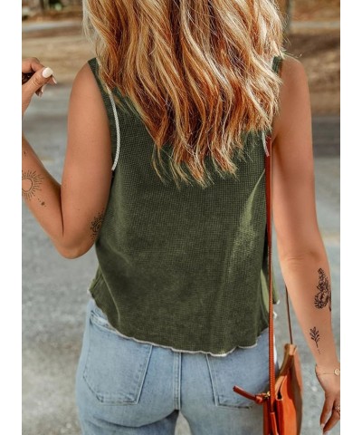 Womens Tank Tops 2024 Summer Basic Cerwneck Loose Fit Shirts Waffle Knit Sleeveless Blouses Tops Green $10.19 Tanks