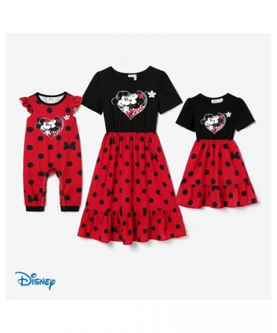 Mickey and Friends Mom and Me Matching Minnie Dresses Polka Dots Sleeveless Strap Dresses Woman Deep Red $16.56 Dresses