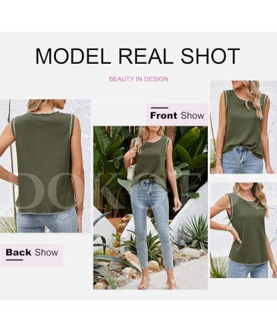 Womens Tank Tops 2024 Summer Basic Cerwneck Loose Fit Shirts Waffle Knit Sleeveless Blouses Tops Green $10.19 Tanks