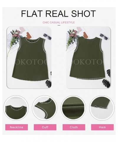 Womens Tank Tops 2024 Summer Basic Cerwneck Loose Fit Shirts Waffle Knit Sleeveless Blouses Tops Green $10.19 Tanks