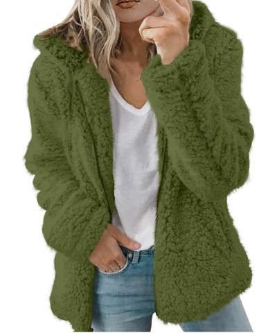 Women's 2023 Fashion Winter Coats Long Sleeve Lapel Zip Up Faux Fur Shaggy Coats Plush Oversized Fleece Lined Jacket E-army G...