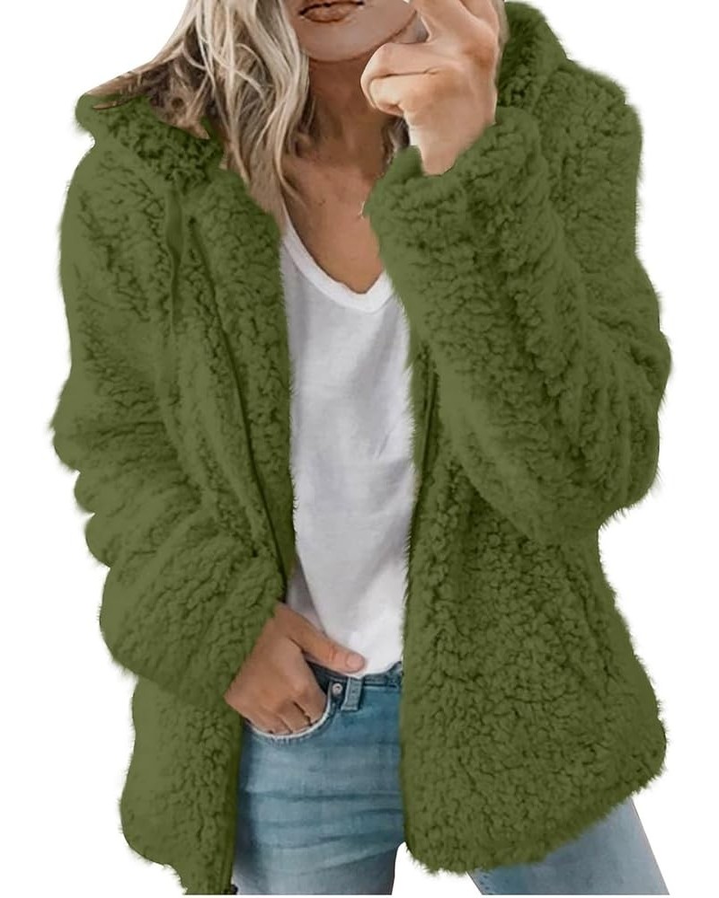 Women's 2023 Fashion Winter Coats Long Sleeve Lapel Zip Up Faux Fur Shaggy Coats Plush Oversized Fleece Lined Jacket E-army G...