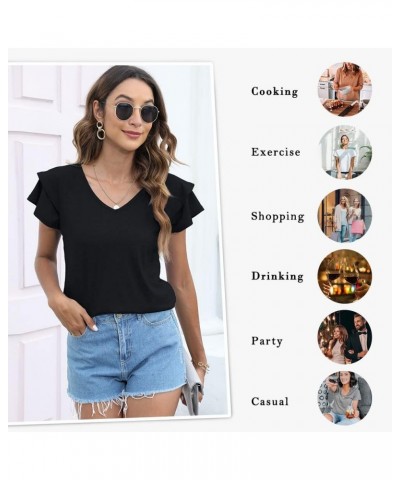 Womens Summer Tops Ruffle Short Sleeve Tunic Tops V Neck Loose Fit Flowy T-Shirts Blue $15.94 Tops