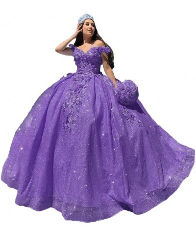 Lace Appliques Prom Homecoming Dress Off Shoulder Long Quinceanera Sweet 15 16 Party Dress Style2-purple $44.10 Dresses