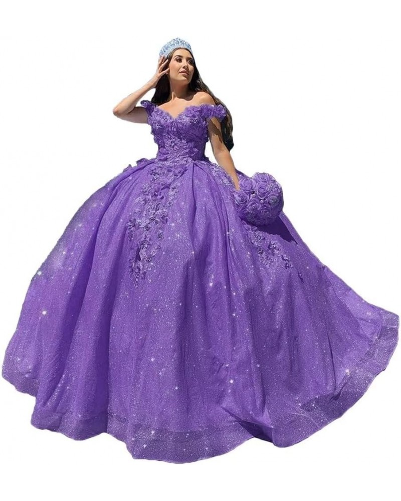 Lace Appliques Prom Homecoming Dress Off Shoulder Long Quinceanera Sweet 15 16 Party Dress Style2-purple $44.10 Dresses