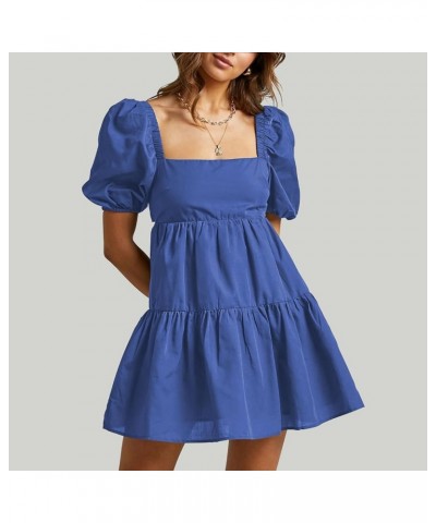 Women's Summer Dress Square Neck Short Sleeve Loose Backless Casual A-Line Party Mini Dresses Navy Blue $18.89 Dresses