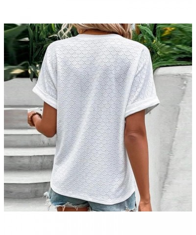 Women's Summer Tops Fashion Elegant V Neck Lace Button Down Shirt Casual Short Sleeve Solid Basic Work Blouses Dressy 05 Whit...