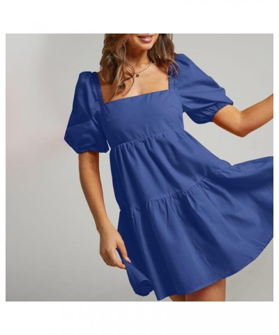 Women's Summer Dress Square Neck Short Sleeve Loose Backless Casual A-Line Party Mini Dresses Navy Blue $18.89 Dresses