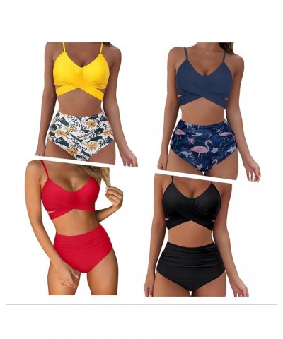 Women's Bikini Two Piece Swimsuit Front Cross Back Lace Up Adjustable Bathing Suit Purple Top Flower Bottom $14.19 Swimsuits