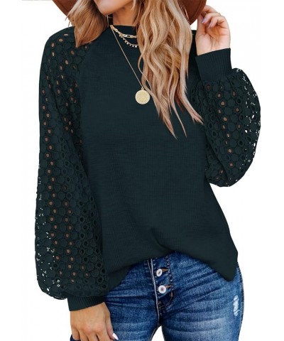 Women's Puff Long Sleeve Tops Casual Loose Blouse Shirts 07 Dark Green $12.40 Blouses