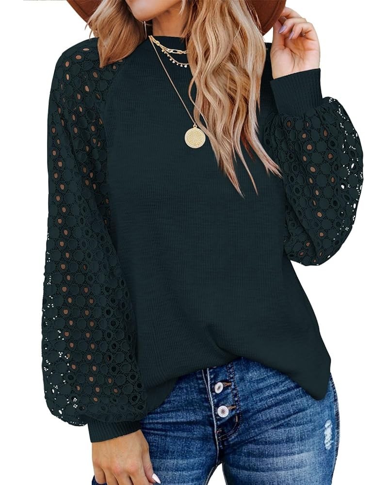 Women's Puff Long Sleeve Tops Casual Loose Blouse Shirts 07 Dark Green $12.40 Blouses